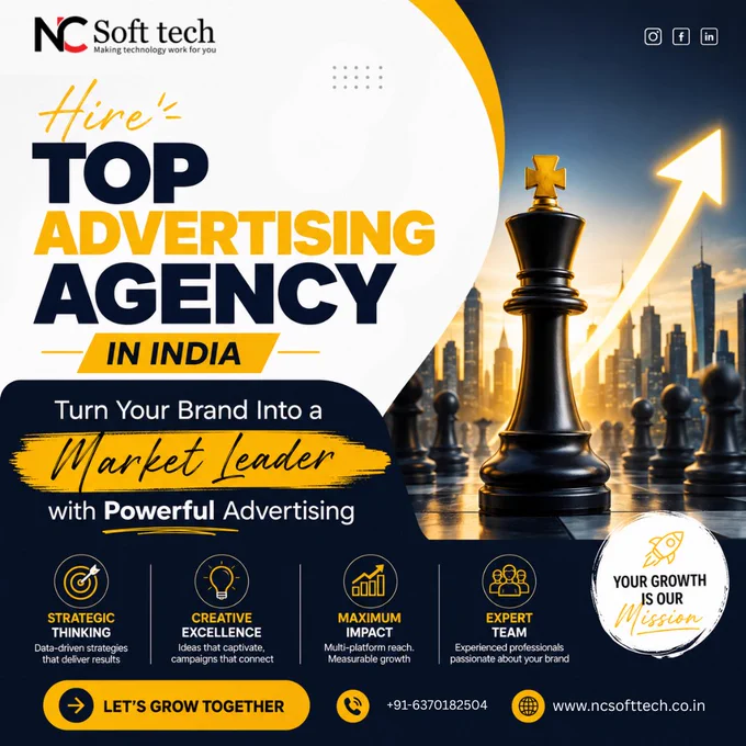 🚀 Top Advertising Agency in India
Turn Your Brand Into a Market Leader with Powerful Advertising

In today’s competitive market, visibility is everything. The right advertising strategy can transform a business from unnoticed to unforgettable. As a leading advertising agency in India, we create impactful campaigns that drive brand awareness, generate quality leads, and boost sales across digital and traditional platforms.

✨ Creative Campaigns That Capture Attention
✨ Data-Driven Marketing That Delivers Results
✨ Social Media, Google Ads & Branding Experts
✨ High-Converting Lead Generation Strategies
✨ Customized Advertising Solutions for Every Business

Whether you're a startup, healthcare brand, educational institute, real estate company, or eCommerce business — we help you reach the right audience at the right time with maximum impact.

🎯 Grow Faster. Reach Wider. Convert Better.
📈 Let your brand stand out with innovative advertising solutions designed for real business growth.


