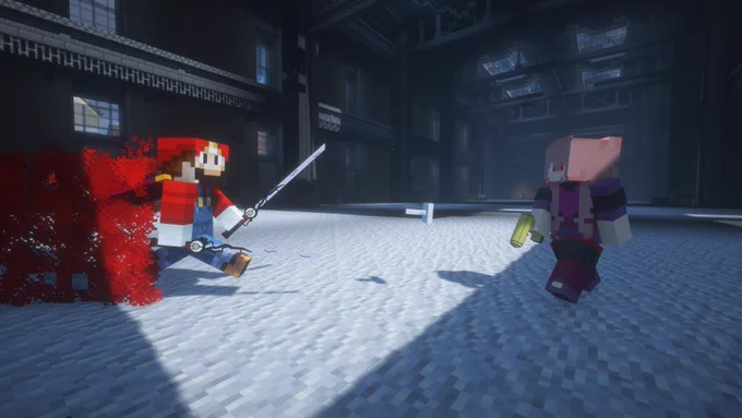 A translated xanafied player attacking another player in the Factory.