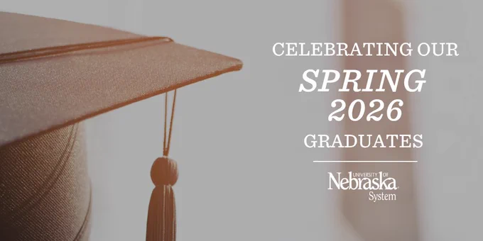 Black graduation cap and tassel with copy reading: Celebrating our Spring 2026 graduates