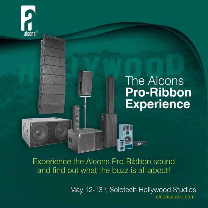 Join Alcons Audio and Peak AVL in Los Angeles for two dedicated 𝗣𝗿𝗼-𝗥𝗶𝗯𝗯𝗼𝗻 𝗘𝘅𝗽𝗲𝗿𝗶𝗲𝗻𝗰𝗲 𝗗𝗲𝗺𝗼 𝗗𝗮𝘆𝘀, where audio professionals can explore the next level in sound reinforcement through immersive system demonstrations, practical workshops and firsthand technical experiences. 

𝗗𝗲𝗺𝗼 𝗱𝗮𝘁𝗲𝘀:
📅 Tuesday    May 12, 10 am - 6 pm
📅 Wednesday  May 13, 10 am - 6 pm
Demonstrations will be held hourly. 

📍 𝗟𝗼𝗰𝗮𝘁𝗶𝗼𝗻:
Solotech Hollywood Studios
1017 N. Las Palmas Ave.
North Hollywood, CA 90038
USA
𝗥𝗦𝗩𝗣 𝗼𝗻: 𝗶𝗻𝗳𝗼@𝗮𝗹𝗰𝗼𝗻𝘀𝗮𝘂𝗱𝗶𝗼.𝘂𝘀 📧
