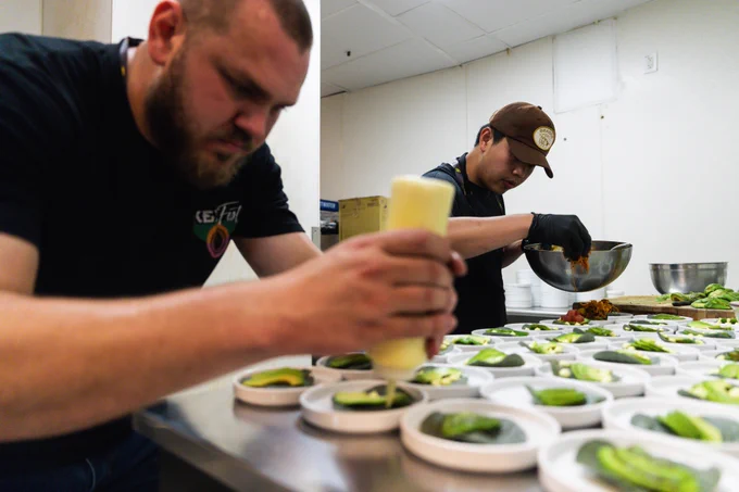Chefs preparing food during the Guest Chef series.