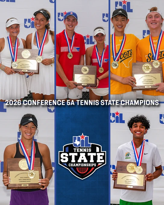 Collage of all 5 Conf. 5A Tennis Champions