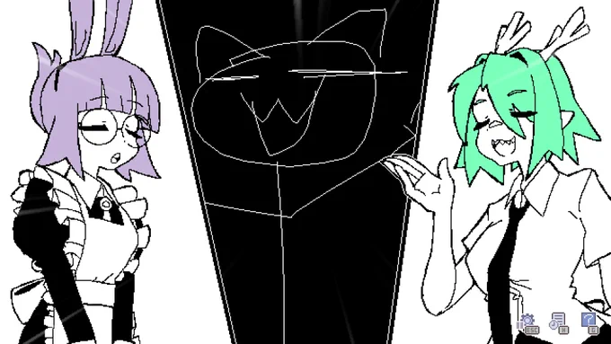 wip screenshot of endless monday: in progress (wishlist now), featuring bunny-chan, dragon-chan, and tiger-chan
