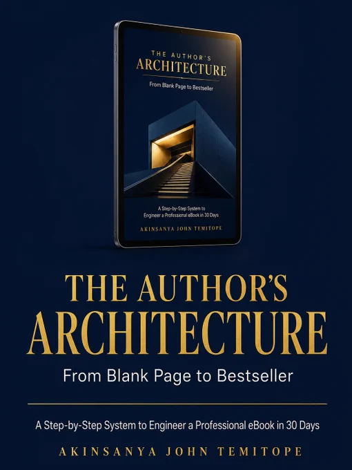 Let me show you what's inside The Author's Architecture.
Because "just trust me" is not good enough.
Here are all 13 chapters across 6 phases 👇

Phase 1 — Engineering the Solution
→ Choose the right topic
→ Find your competitor's gap
→ Validate demand before writing
→ Name your book so it sells itself

Phase 2 — The Architecture
→ Build an outline so detailed the chapters write themselves
→ Use the Hook, Teach, Do framework every chapter

Phase 3 — The High-Velocity Draft
→ Finish your first draft in 10 days
→ Silence the Imposter Voice

Phase 4 — The Technical Vault
→ Format like a professional publisher
→ Design a cover that converts in 3 seconds

Phase 5 — The Sales Engine
→ Price and package for maximum profit
→ Set up automated sales in under 24 hours

Phase 6 — Post-Launch & Scaling
→ Build Version 2.0 from reader feedback
→ Turn one eBook into a full business ecosystem

₦5000 for the Premium Bundle (Limited Time).
Founding Price ends in 6 days.

Link in bio.