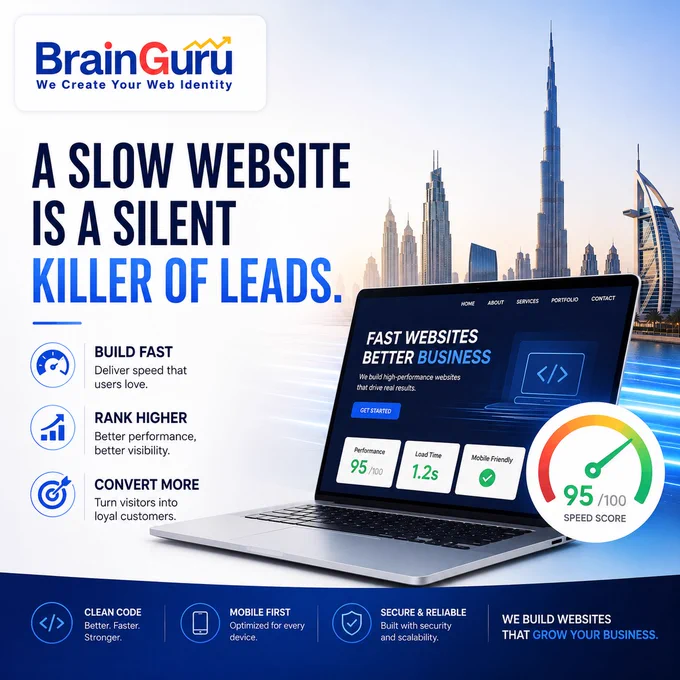 𝗗𝘂𝗯𝗮𝗶 & 𝗨𝗔𝗘 𝗕𝘂𝘀𝗶𝗻𝗲𝘀𝘀𝗲𝘀 - Is Your Website Helping You Grow or Holding You Back?

In a fast-moving market like the UAE, your website isn’t just a digital presence, it’s your #1 sales tool. A slow, outdated, or poorly optimized site can cost you leads, customers, and revenue.

At BrainGuru, we build high-performance websites designed specifically for Dubai & UAE businesses - fast, scalable, and conversion-focused.

What you get:
✅ Lightning-fast loading speeds (optimized for mobile & 4G)
✅ SEO-friendly structure to rank higher on Google
✅ Arabic   English support (𝗥𝗧𝗟 𝗿𝗲𝗮𝗱𝘆)
✅ Secure, scalable, and future-ready architecture
✅ Built to convert visitors into real customers

Whether you’re a startup, SME, or growing enterprise - we help you build, scale, and win online.

🔗 Get started today:
https://www.brainguru.in/web-development-company-dubai/
𝗪𝗵𝗮𝘁𝘀𝗔𝗽𝗽 𝗼𝗿 𝗖𝗮𝗹𝗹 𝗡𝗼𝘄 @  𝟵𝟭𝟴𝟬𝟭𝟬𝟬𝟭𝟬𝟬𝟬𝟬

#DubaiBusiness #UAEStartups #WebDevelopmentDubai #Dig