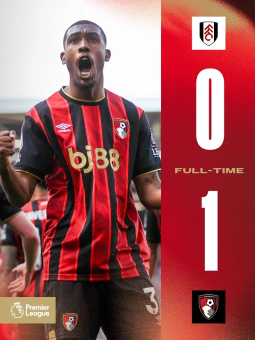 Full-time: Fulham 0-1 AFC Bournemouth.