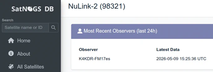 Confirmation of upload to SatNogs from their website