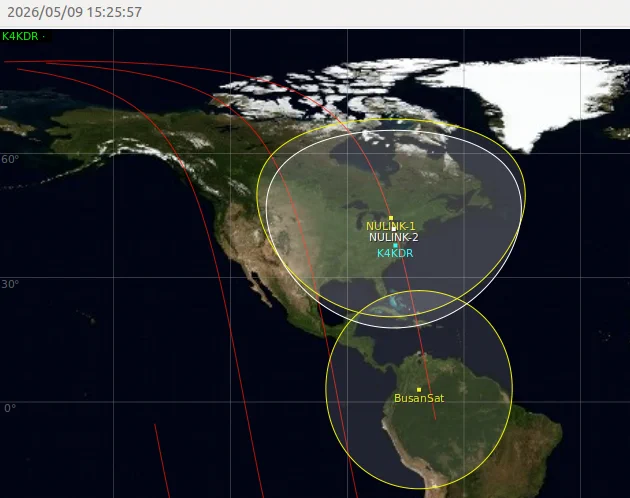 Nulink-2 orbit in GPredict tracking South-to-North over the Eastern U.S.