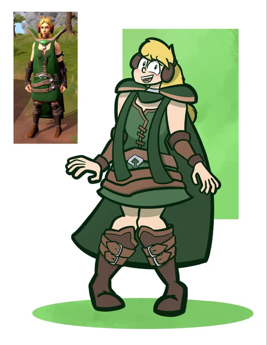 My RuneScape character wearing her 99 woodcutting outfit but with the updated default outfit from the avatar rework beta
