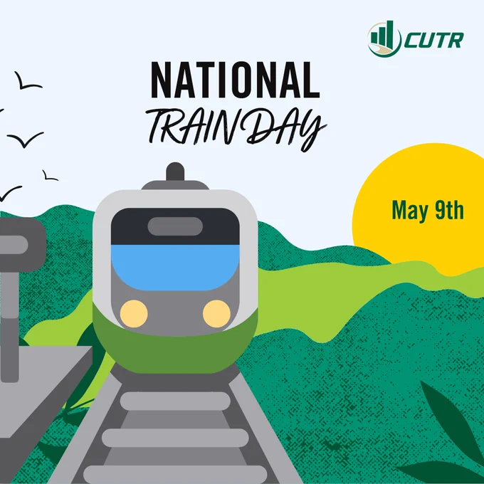 Illustration of train surrounded by greenery and nature.
