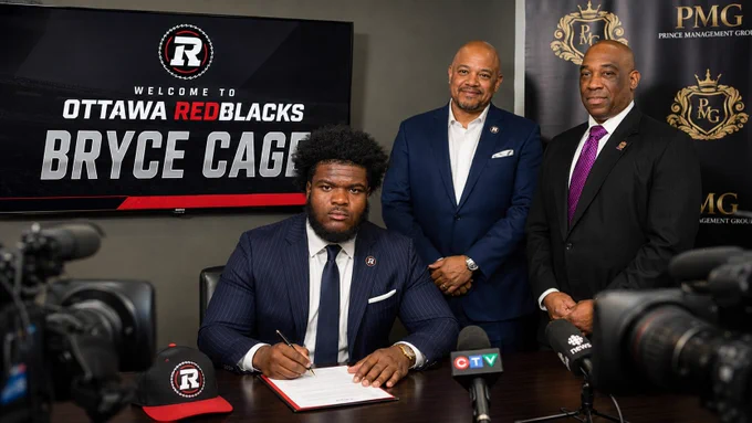 Bryce Cage signing is his first professional football contract with the Ottawa Redblacks in the Canadian Football League (CFL) on his NFL Journey to play at the highest level possible. 

Spearheaded by CEO, Flent Coleman from Dream Team Sports Management and collaborated with CEO, Maine Prince from Prince Management Group based in Los Angeles, California.

Prince Management Group is a full-service sports agency at www.PrinceManagementGroup.net

Providing professional services in NIL Representation, Financial Management, College Football Recruiting, Business Negotiations, NonProfit Management, New Business Development, and Legal Services.