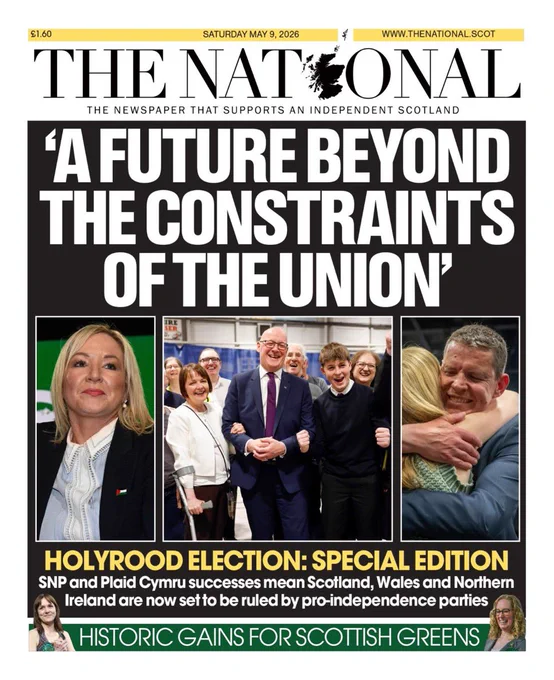 Front page of The National newspaper with the headline: 'A Future Beyond The Constraints of The union'
