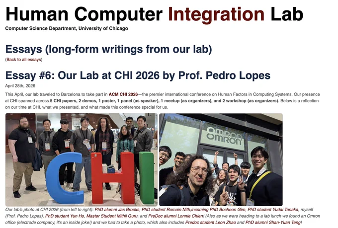 Two photos of our lab during CHI 2026. Both photos are part of the article and have alt text on the html page, follow the link to read it. 