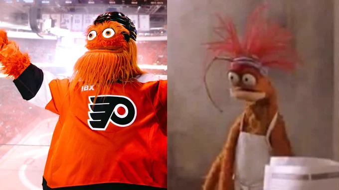 Photo of Gritty and a muppet meme side by side