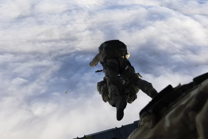 RAF A400 drops 6 x 16 air assault paras and medical supplies into British Overseas Territory from Ascension Island. 