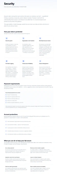 Screenshot of Paraclyst's Security Page.
