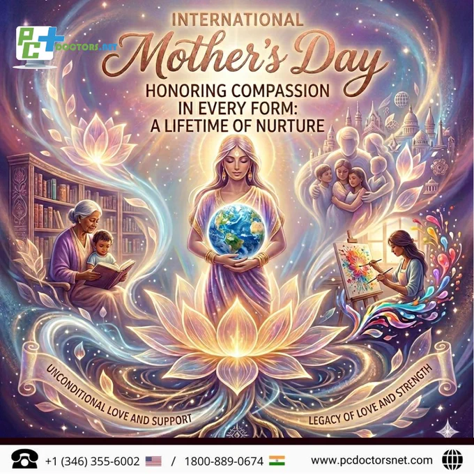 Join PC Doctors NET in celebrating International Mother's Day 2026 with our commemorative festival graphic. Our tribute honors the profound themes of wisdom, creativity, and the global legacy of maternal love that nurtures the world. As a brand dedicated to connecting communities from Texas, Canada, India, and the USA, we recognize nurture as a powerful, unifying life-force that fuels both personal growth and professional potential. This Mother's Day, we offer our sincere gratitude to the mothers, grandmothers, and mentors who provide the unconditional support and enduring strength that defines our shared future. PC Doctors NET stands with our global community in embracing the hope and happiness that this special day represents. We wish everyone a blessed Mother's Day filled with peace, restoration, and the warmth of a love that transcends time and space.