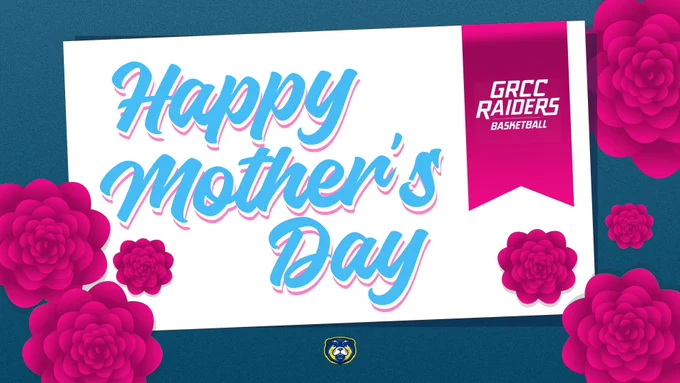 Graphic stating Happy Mother’s Day in a light blue font w/ pink flowers placed in 3 of the 4 corners. Includes GRCC otter logo.