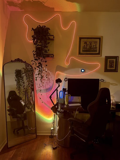 mood lighting strong enough to increase productivity by at least 2% 💪

cozy game dev and content creator setup with ambient LEDs, streaming microphone, camera, gaming monitor, aesthetic workspace and warm late night coding vibes