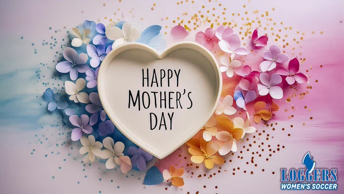 Happy Mother’s Day text, inside heart, surrounded by flowers.