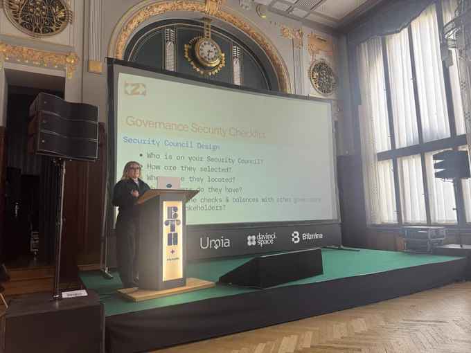Shelby on stage at the conference