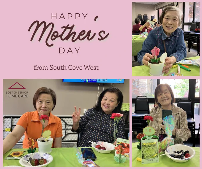 Older women of South Cove West proudly displaying their crafts and flowers.