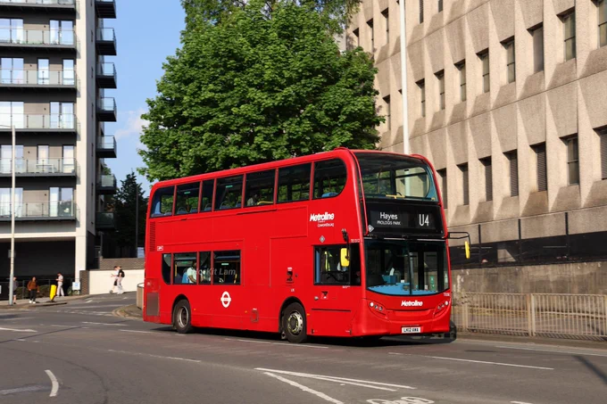 Metroline TE1311 (LK12AWA) is a red Alexander Dennis Enviro400 and is pictured on Oxford Road, Uxbridge as it heads to Hayes, Prologis Park on route U4. 
