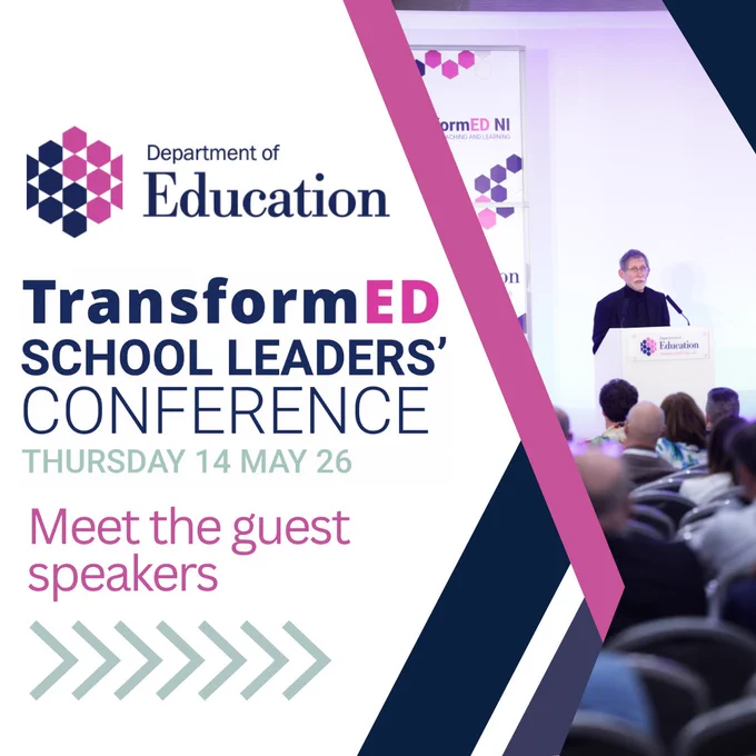 Illustrated graphic with added DE and TransformED logos with text "Meet the guest speakers"