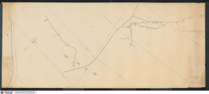 Vintage map showing detailed layout of roads and small settlements in a rural area with handwritten annotations.