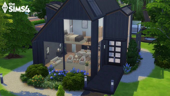 Noir Haven, a sleek ultra modern home in The Sims 4 built by Simified.