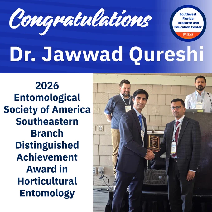 Congratulations to Dr. Jawwad Qureshi for winning the 2026 Entomological Society Award.