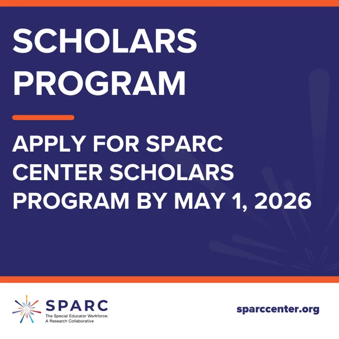 Promotional graphic with a header of “Scholars Program” and subtext of “Apply for SPARC Center Scholars Program by May 1, 2026”. The SPARC Center logo is featured in the graphic’s bottom left corner and it includes the website sparccenter.org