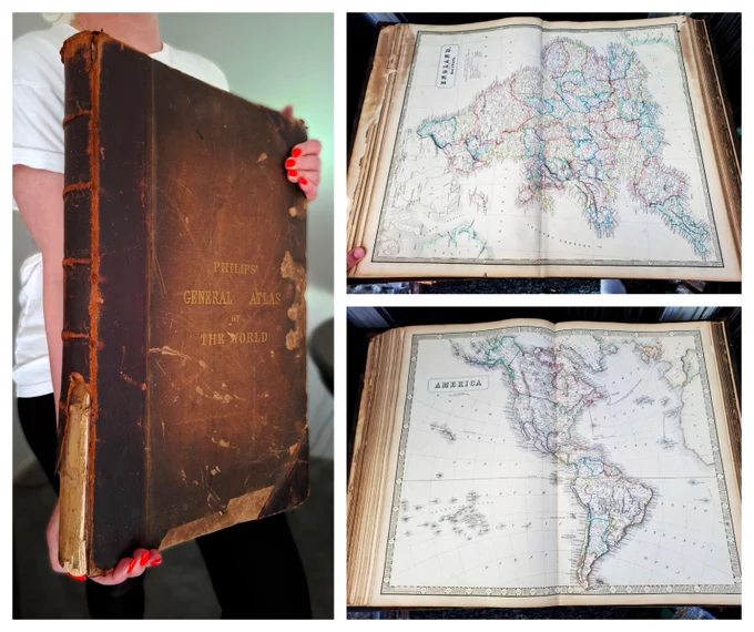 1856 - Massive 7 kg Philips New General Atlas 74 Hand-Coloured Maps Georg Philip