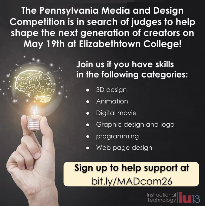 The PA Media and Design Competition is in search of judges! Sign up to help support at bit.ly/MADcom26