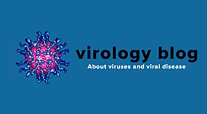 Screenshot van de blog van David Tuller. Er staat een gestileerde afbeelding van een virus en de woorden: Virology blog , about viruses and viral disease. 