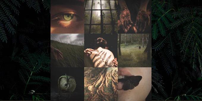 Moodboard of nature and body parts.
