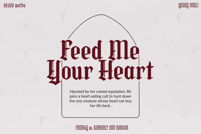 Image showing an item the FMC uses in Feed Me Your Heart. Title page with pitch line. 
