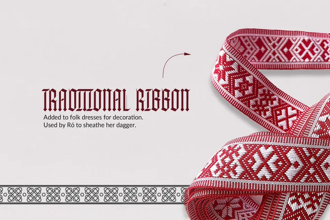 Image showing an item the FMC uses in Feed Me Your Heart. Image shows a piece of traditional Scandinavian ribbon. 
