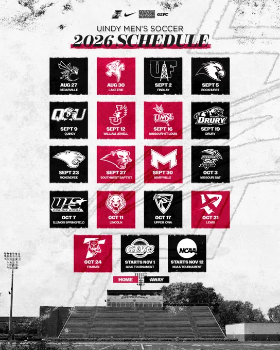 A UIndy men's soccer schedule graphic.