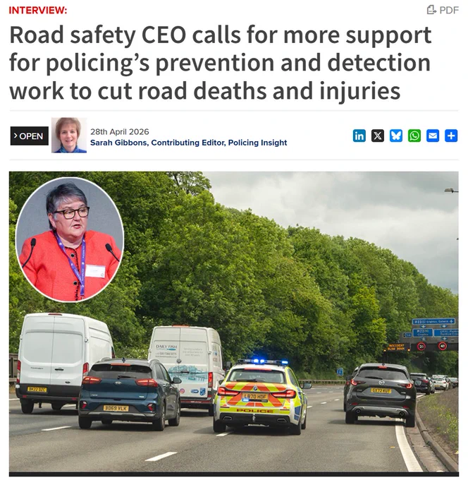 Road safety CEO calls for more support for policing’s prevention and detection work to cut road deaths and injuries