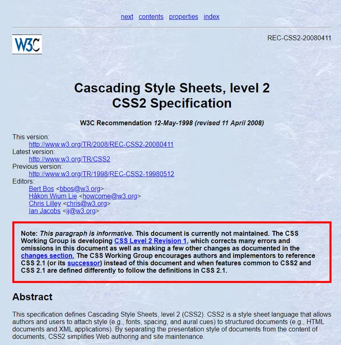 Cascading Style Sheets, level 2 CSS2 specification 1998
