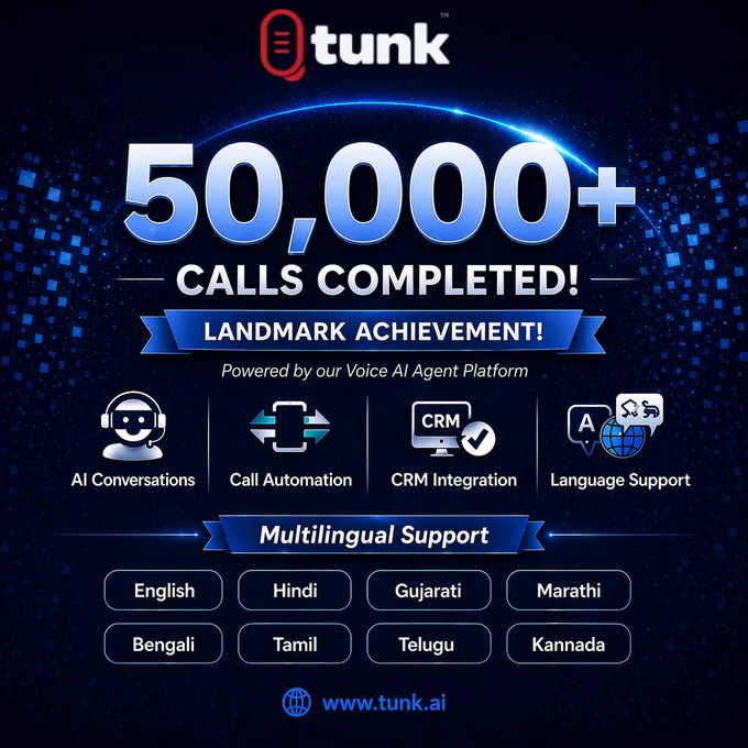 Tunk.ai is a Voice AI platform that enables businesses to automate and scale customer interactions through intelligent, real-time voice agents. It handles inbound and outbound calls end-to-end—managing conversations, executing workflows, and integrating seamlessly with existing systems like CRMs.

The platform focuses on low-latency, human-like conversations powered by speech recognition, natural language understanding, and text-to-speech, allowing businesses to deploy AI agents for use cases like customer support, sales outreach, appointment booking, and collections.

With strong multilingual capabilities across major Indian languages, Tunk.ai is built to serve diverse customer bases while maintaining high call volumes and operational efficiency. It also provides real-time insights, transcription, and automation tools, helping companies reduce costs, improve response times, and increase conversion rates.
