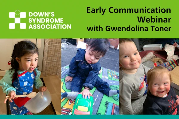 Images of young children who have Down's syndrome on our 'Early Communication Webinar' poster. 