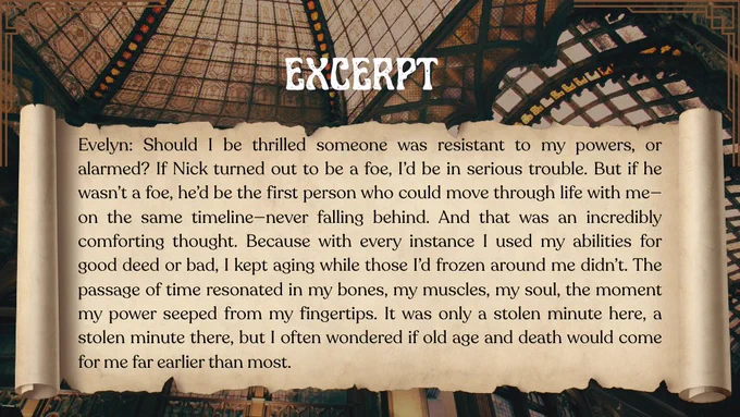 A book excerpt depicted on an old parchment scroll.
