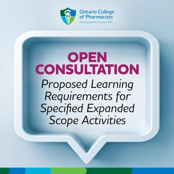 College logo appears with an illustration of a feedback bubble. Text reads: Open Consultation on proposed learning requirements for specified expanded scope activities. 