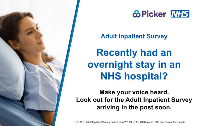 A woman in a hospital bed. The text reads: Recently had an overnight stay at an NHS hospital?