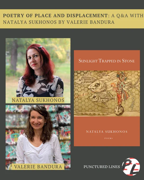 Block of text at the top, followed by two female portraits on the left side of the image and one book cover on the right. Logo on bottom right.