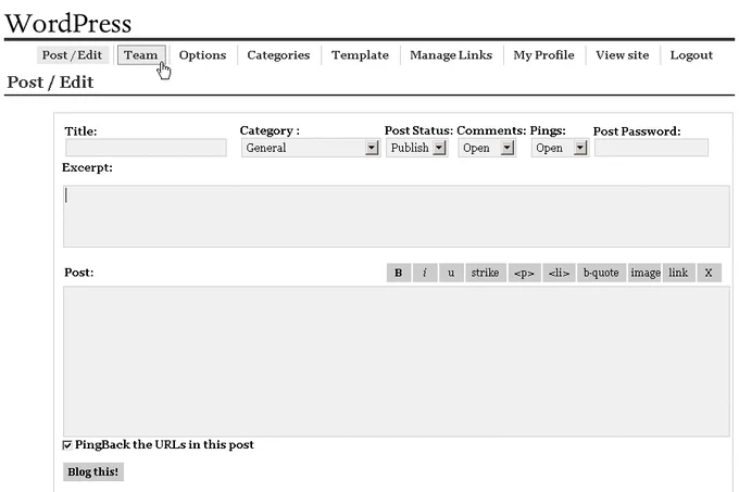 WordPress 0.7 in 2003