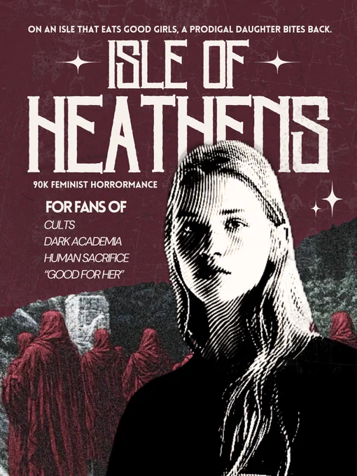 ISLE OF HEATHENS character poster of a woman and a cult in red robes.