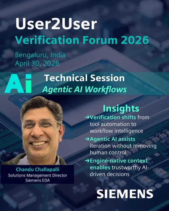 Chandu Challapalli to speak on Questa One Agentic AI Toolkit at User2User Verfication Forum 2026 in Bengaluru, India. 